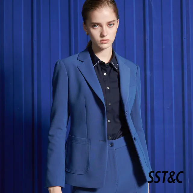 【SST&C 最後５５折】羊毛混紡皇家藍方領貼袋西裝外套7162112002