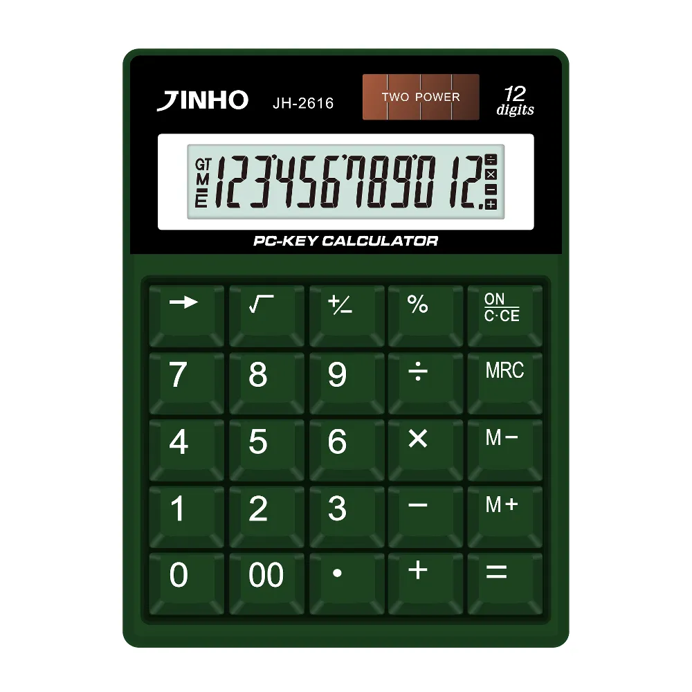【JINHO 京禾】12位元 雙電源復古按鍵系列計算機JH-2616-N(墨綠)