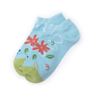 【蒂巴蕾】日系百搭直角船襪-春日燦爛 水藍色(1雙組/MIT/棉襪/薄款)