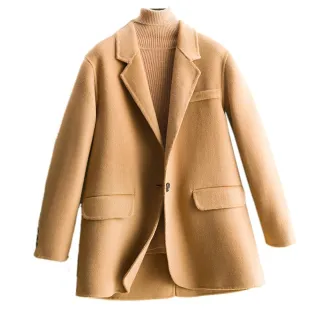 【米蘭精品】100%羊毛大衣毛呢西裝(雙面短款經典防寒保暖女外套4色74bi46)