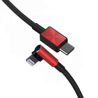 【iFory】Type-C to Lightning 0.9M 90度彎頭雙層編織快充/傳輸線(魅焰紅)