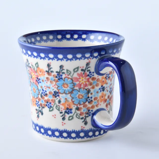 【波蘭陶】Vena  寬口馬克杯 水杯 茶杯 咖啡杯 400ml 波蘭手工製(蔚藍橙光系列)