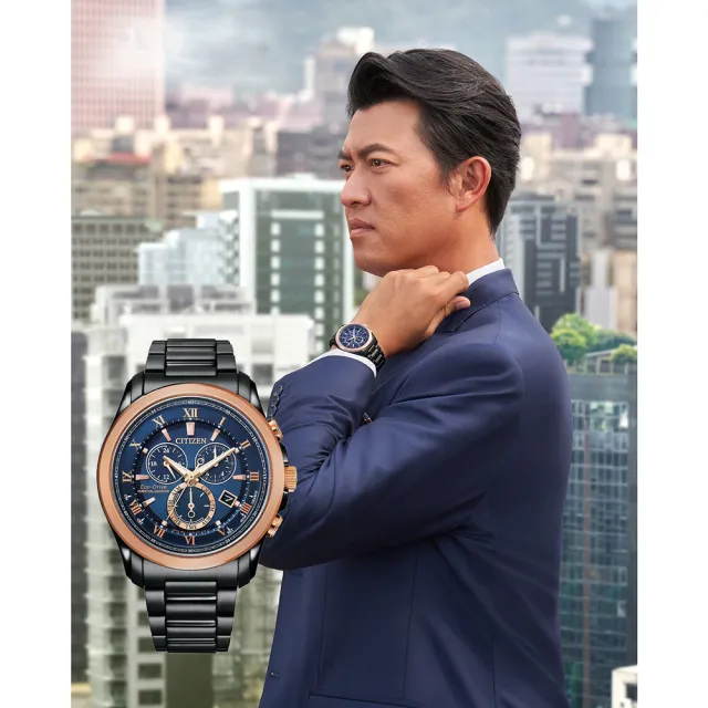 【CITIZEN 星辰】亞洲限定光動能羅馬紳士萬年曆計時男錶-藍x黑/43mm(BL5546-81L)母親節 禮物