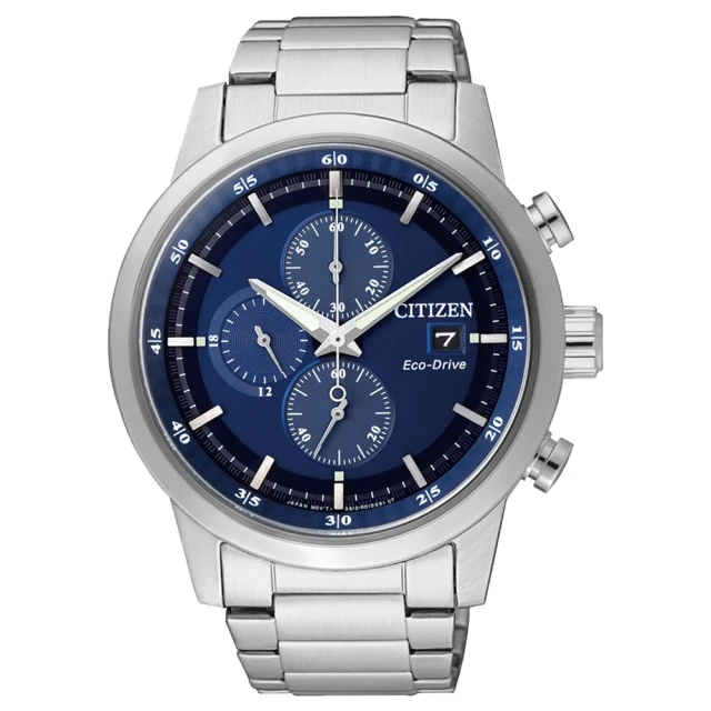 【CITIZEN 星辰】GENTS光動能簡約時尚三眼計時腕錶-藍/43mm(CA0610-52L)