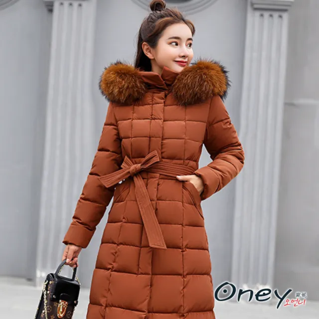 【ONEY 歐妮】★時尚大毛領長版鋪棉外套(鋪棉大衣/長版大衣/連帽外套/加厚)