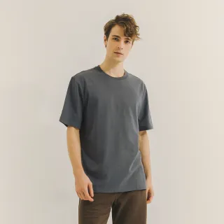 【Hang Ten】男裝-厚磅寬鬆環保纖維素面T恤(深藍)