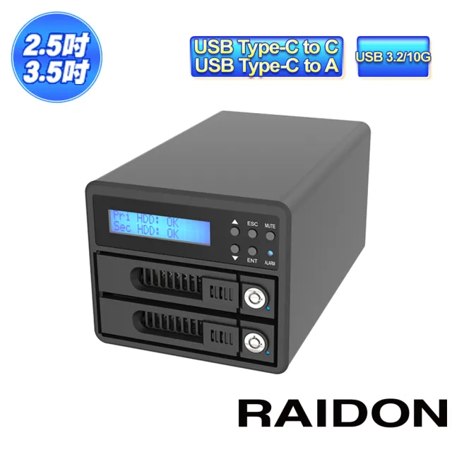 【RAIDON 銳銨】RAIDON GR3680-BA31(3.5吋硬碟/2.5吋固態硬碟 USB3.2 Gen2 Type-C 磁碟陣列外接盒)