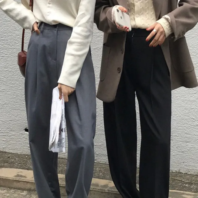【MsMore】高腰拖地褲寬鬆休閒西裝直筒長褲#111883現貨+預購(2色)