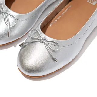 【FitFlop】ALLEGRO BOW LEATHER BALLERINAS 經典全皮革芭蕾舞鞋娃娃鞋-女(銀色)