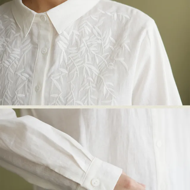 【ACheter】文藝刺繡長袖翻領純色百搭休閒襯衫#111653現貨+預購(2色)