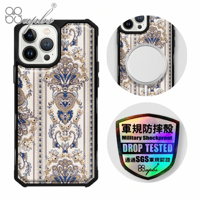 apbs iPhone 13 Pro Max / 13 Pro / 13 軍規防摔皮革磁吸手機殼(經典牛紋-巴洛克金-上光版-黑殼)