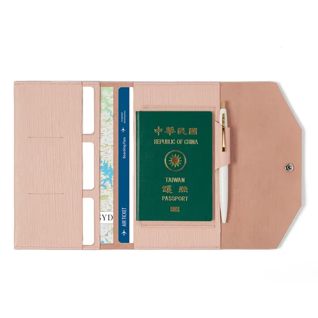 【Premium Authentic】PA．Traveler真皮護照包-壓紋木蘭粉-附筆記本(PA 真皮 護照夾 收納 證件夾)