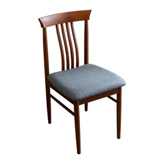 【BODEN】瓦薩灰色布紋皮革實木餐椅/單椅-胡桃色