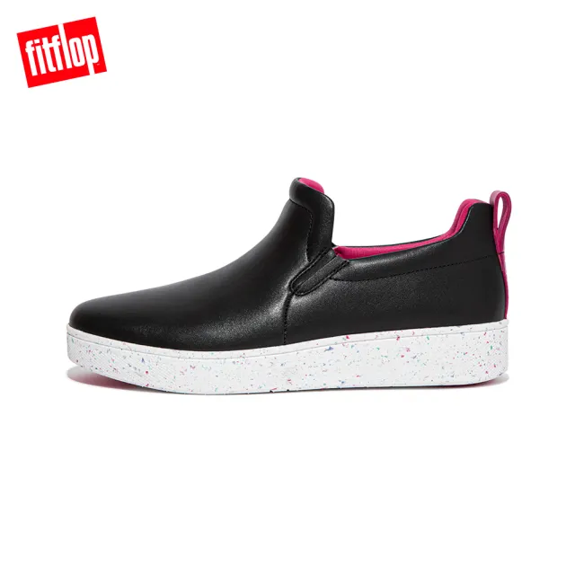 【FitFlop】RALLY SPECKLE-SOLE LEATHER SLIP-ON TRAINERS 易穿脫時尚休閒鞋-女(黑色)