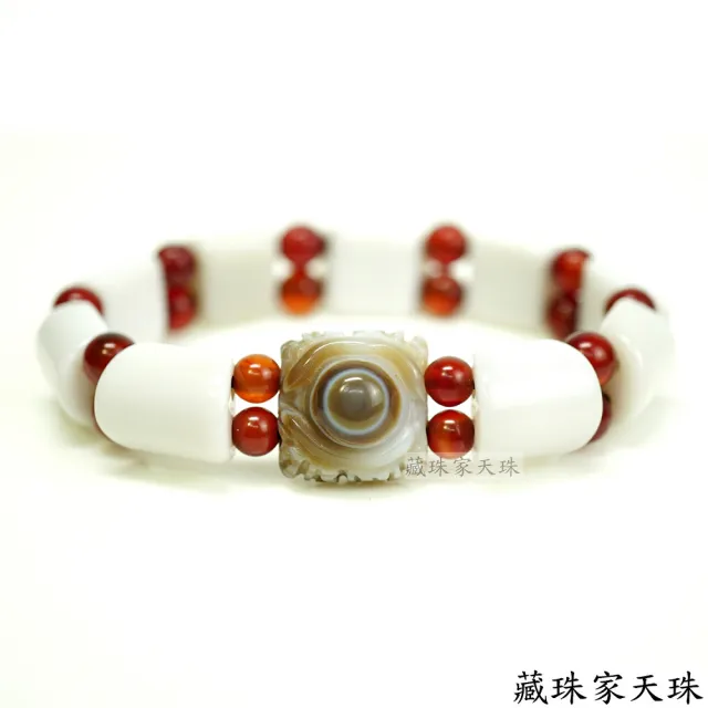 【藏珠家】小四方財咒天眼+白玉髓板珠天珠手鍊