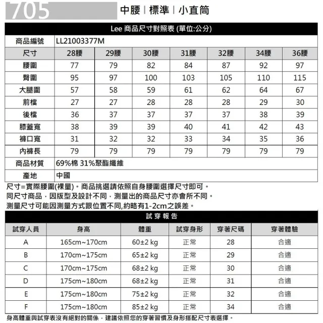 【Lee 官方旗艦】男裝 牛仔褲 / 705 中腰標準小直筒 深藍洗水(LL21003377M)