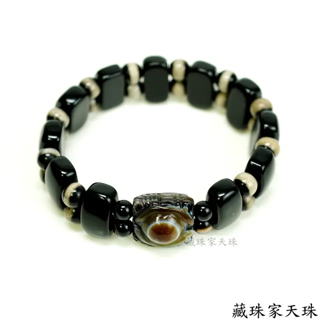 【藏珠家】精品小四方財咒天眼黑玉髓板珠天珠手鍊-2