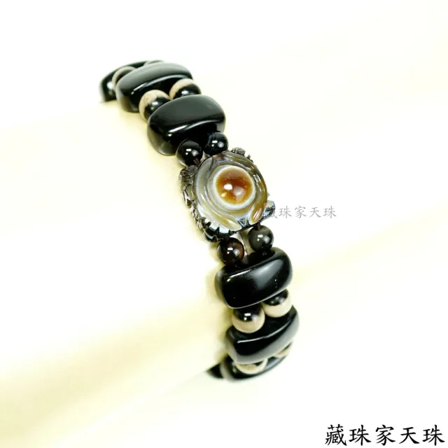 【藏珠家】精品小四方財咒天眼黑玉髓板珠天珠手鍊-2