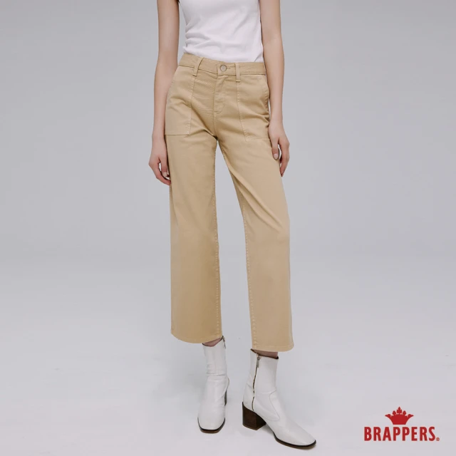 【BRAPPERS】女款 Boy friend系列-中腰彈性中寬版褲(卡其)