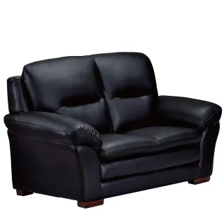 【文創集】馬頓  時尚黑半牛皮革獨立筒二人座沙發椅