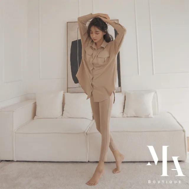 【Mia Boutique】品牌款！英倫率性柔軟舒適襯衫兩件式家居套裝