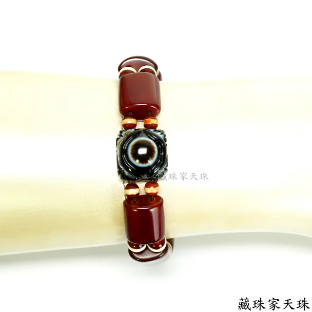 【藏珠家】精品小四方財咒天眼紅玉髓板珠天珠手鍊-1