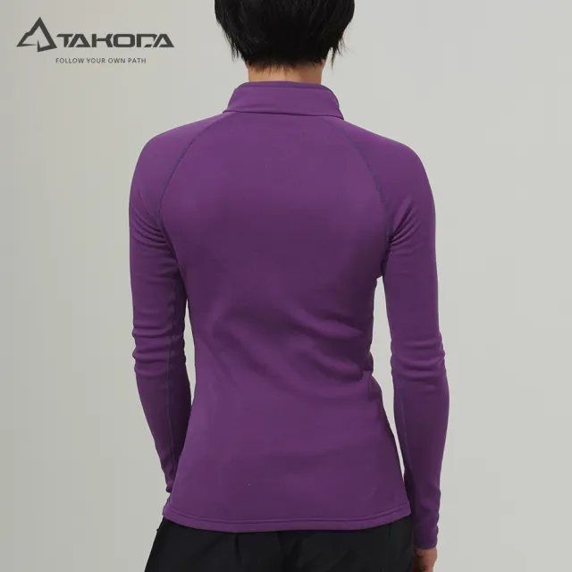【TAKODA】Maka 套頭拉鍊刷毛保暖衣 女款 紫色(刷毛保暖/吸濕排汗/抗菌抑臭)