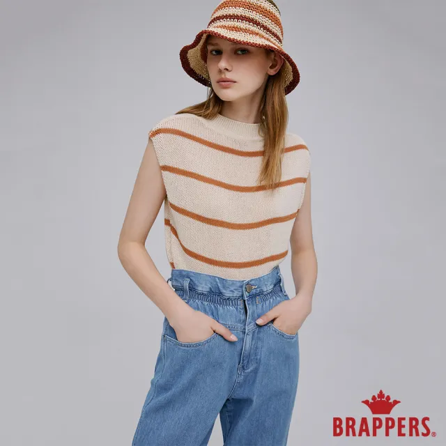 【BRAPPERS】女款 條紋落肩短袖線衫(杏色)