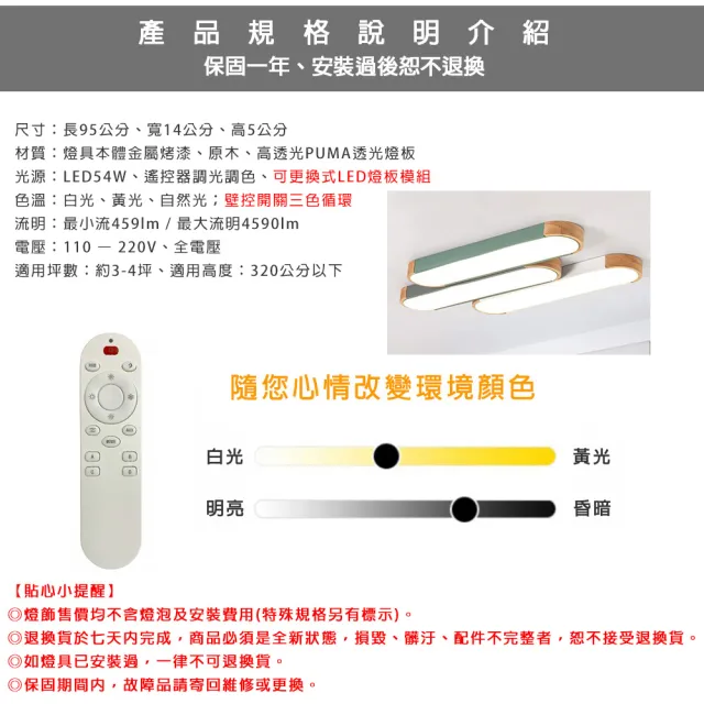 【Honey Comb】北歐馬卡龍LED54W遙控調光調色吸頂燈、六種顏色(V2651C54)