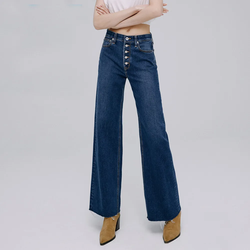 【BRAPPERS】女款 新美腳 ROYAL系列-高腰微彈寬褲(深藍)