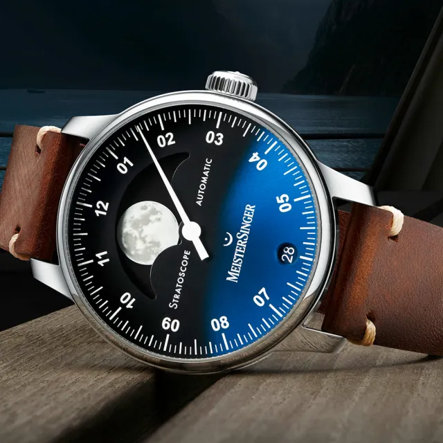 【MeisterSinger 明斯特單指針】月相鏡夜光幕夜蘭二代ST982自動上鍊43mm