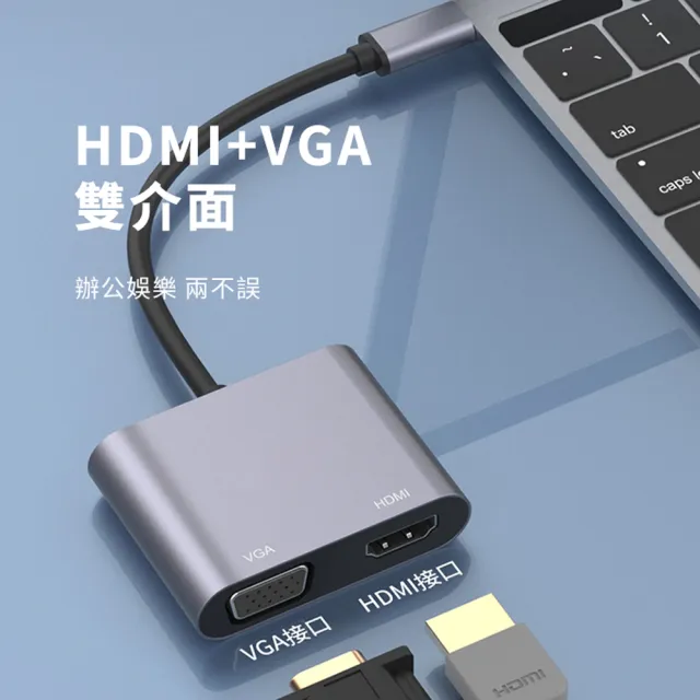 【ANTIAN】Type-C轉HDMI/VGA視頻轉換器 4K高清轉接器 HUB集線器 擴展塢(手機/平板/筆電轉接頭)