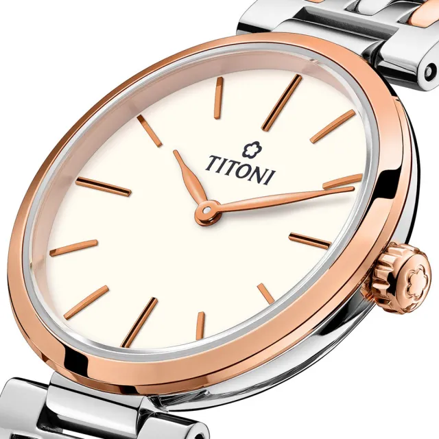 【TITONI 梅花錶】纖薄系列-白面玫瑰金間金鍊帶/25.5mm(TQ 42718 SRG-606)