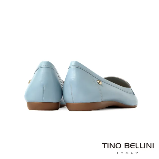 【TINO BELLINI 貝里尼】巴西進口鱷魚紋拼接牛皮微尖楦舒足平底鞋FSBT0006(淺藍)