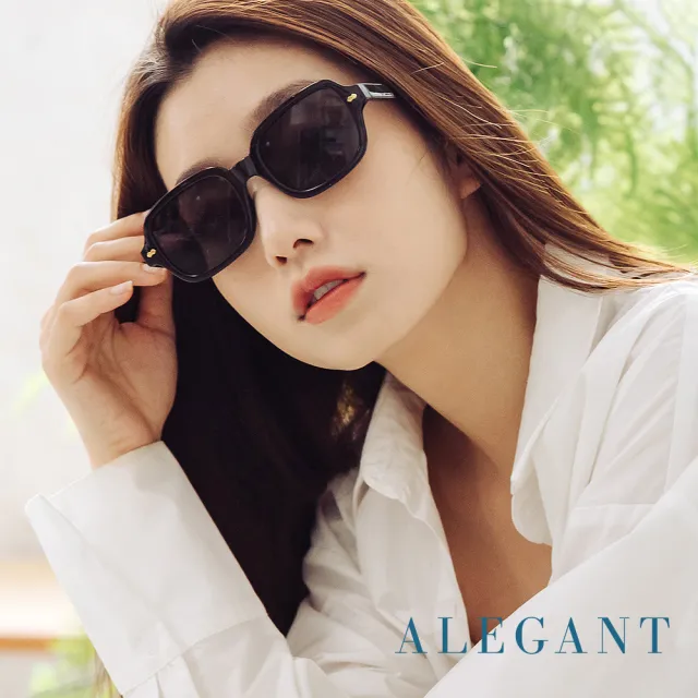 【ALEGANT】摩登時髦藏金黑方圓框墨鏡/UV400太陽眼鏡(星河的川流光影)