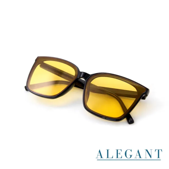【ALEGANT】復古英國黃大方框防眩光墨鏡/UV400太陽眼鏡(光緞的城雨小徑)