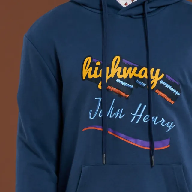 【JOHN HENRY】Highway刺繡純棉連帽T-藍色
