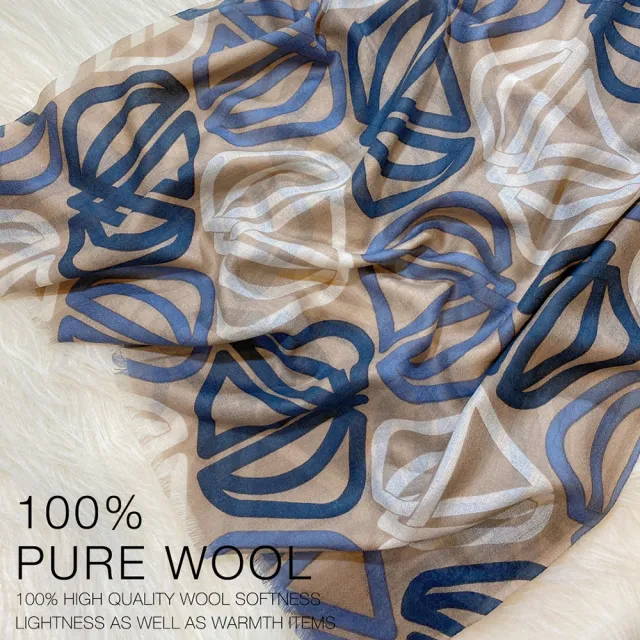 【F.M&Carol】巴洛克系列-100%純羊毛披肩圍巾(歐曼迷情-藍)
