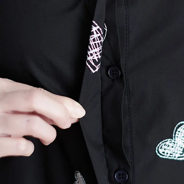 【ACheter】愛心刺繡棉麻純色舒適襯衫上衣#111823現貨+預購(黑色)