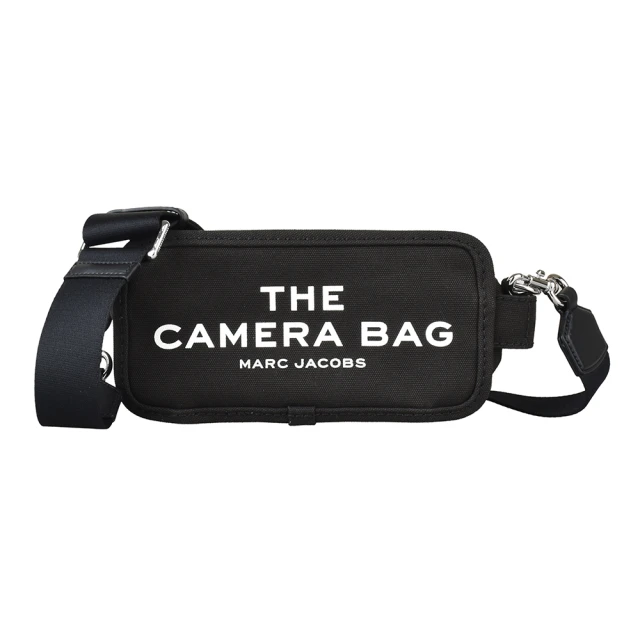 MARC JACOBS 馬克賈伯 MARC JACOBS THE CAMERA BAG白字LOGO帆布拉鍊斜背相機包(黑)