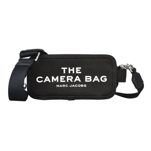 【MARC JACOBS】MARC JACOBS THE CAMERA BAG白字LOGO帆布拉鍊斜背相機包(黑)