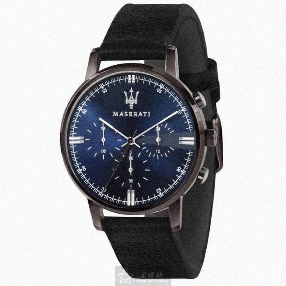 【MASERATI 瑪莎拉蒂】瑪莎拉蒂男女通用錶型號R8871630002(寶藍色錶面黑錶殼深黑色真皮皮革錶帶款)