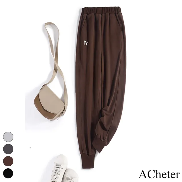 【ACheter】韓版繡花寬鬆鬆緊腰顯瘦春夏棉休閒褲#111933現貨+預購(4色)
