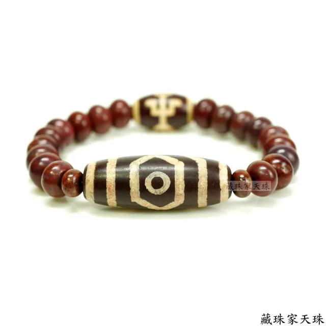 三眼天珠 家蓁香 西藏至純 老礦 『虎牙三眼』達洛珠天珠 魚鱗紋路清晰 品相完美自然風化 包漿油潤 男女款手鏈( 贈備珠一顆)