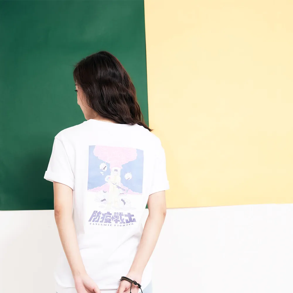 【5th STREET】中性防疫戰士印花短袖T恤-白色