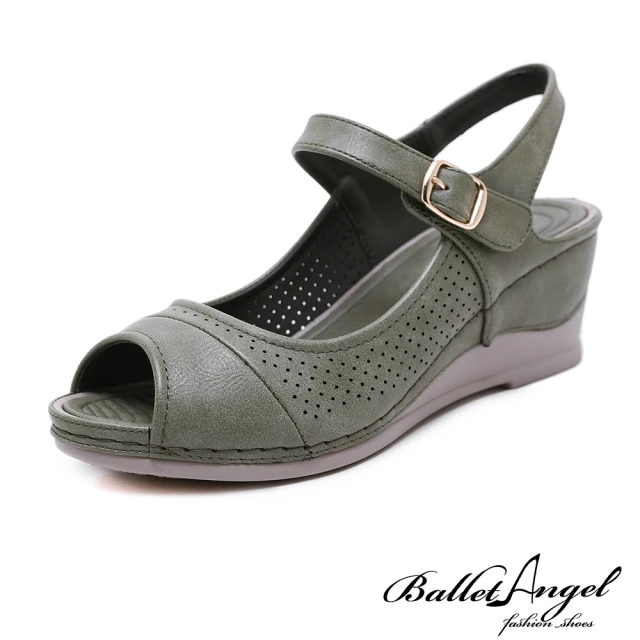 【BalletAngel】魚口瑪麗珍釋壓楔型涼鞋(綠)