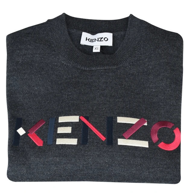 【KENZO】經典色彩logo設計套頭羊毛長袖毛衣(女裝/深灰)