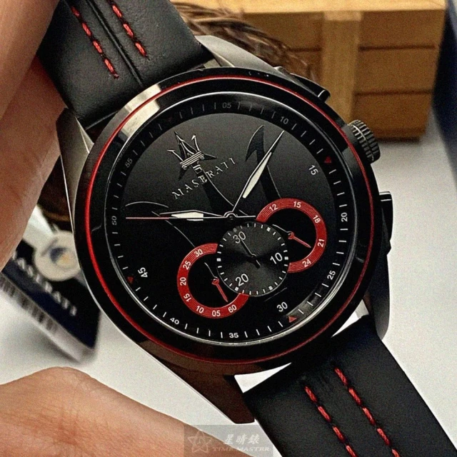 【MASERATI 瑪莎拉蒂】瑪莎拉蒂男錶型號R8871612023(黑色錶面黑錶殼黑紅色真皮皮革錶帶款)