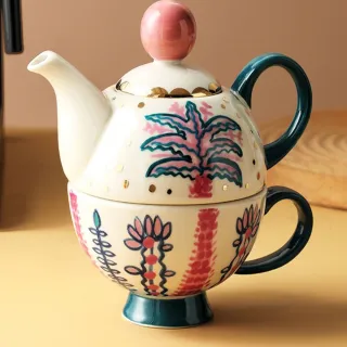 【JEN】英式下午茶手繪描金子母壺咖啡杯子茶具組(一杯一壺)