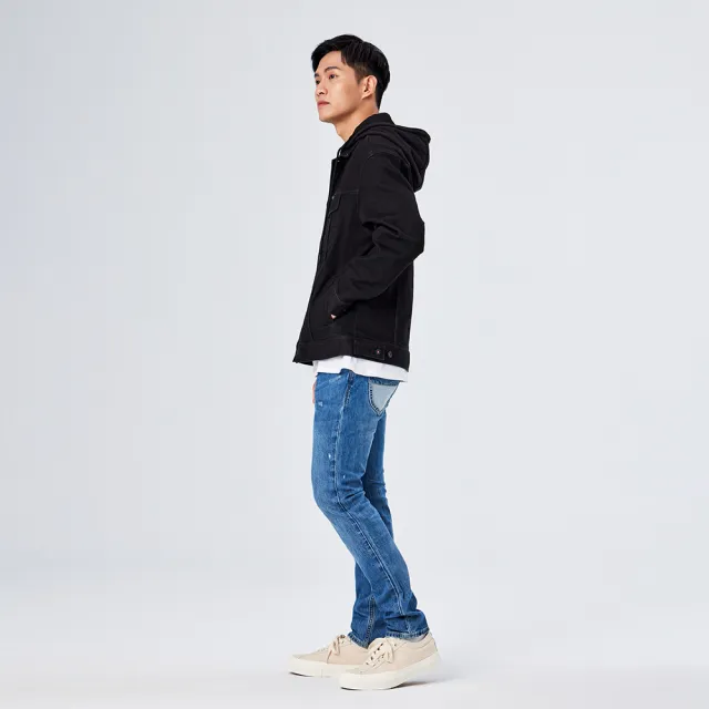 【Lee】男裝 牛仔外套 / 經典連帽 騎士黑 舒適版型(LL210312898)